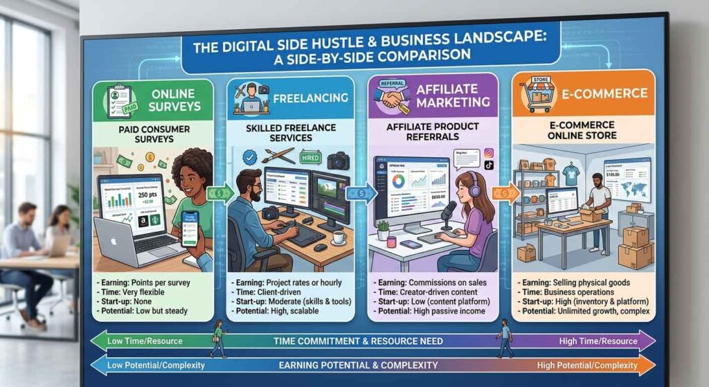 Comparison between online surveys for cash and other side hustles.
