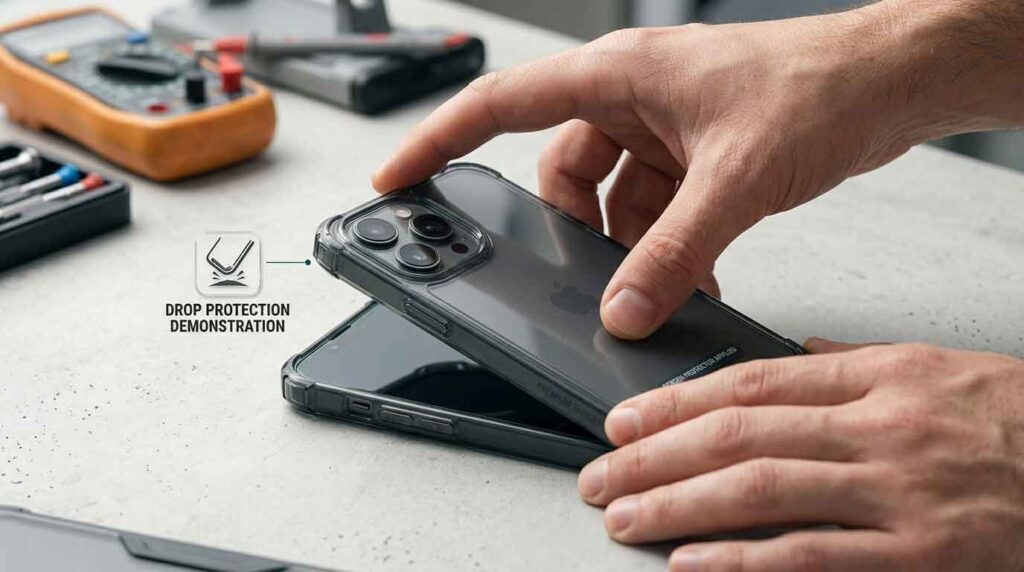 Person using safe habits to protect smartphone screen from drops