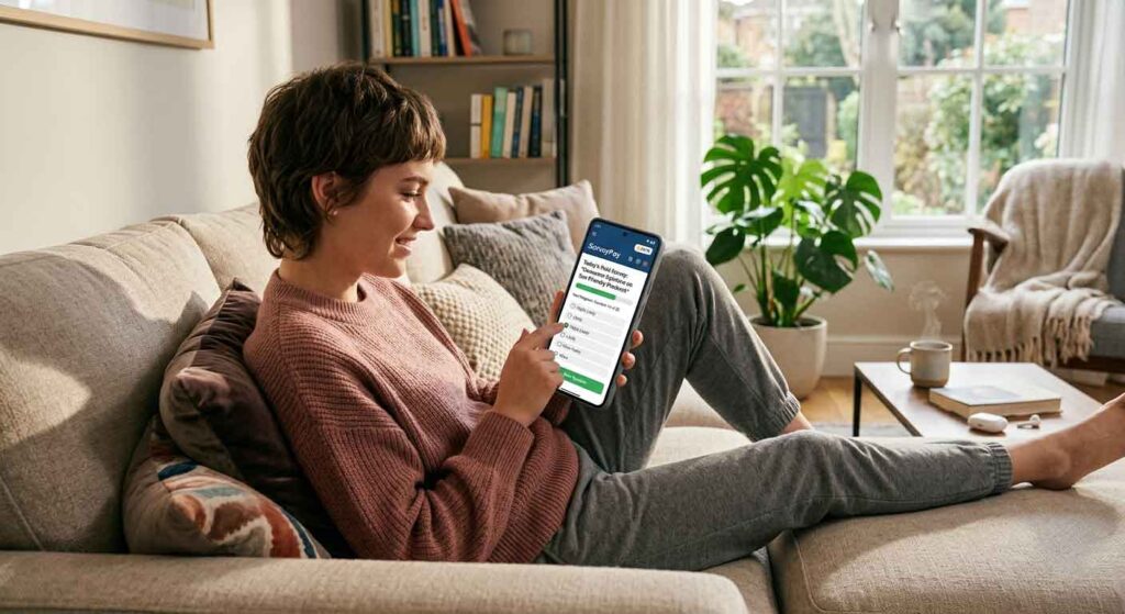 User completing online surveys for cash on a smartphone.