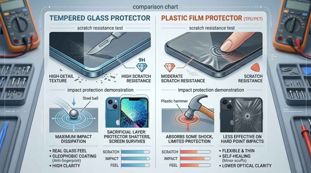 Comparison between tempered glass and plastic screen protectors