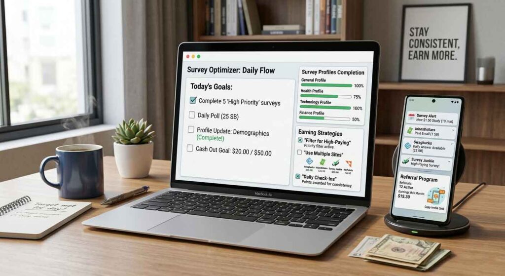 Strategies for increasing online survey earnings.